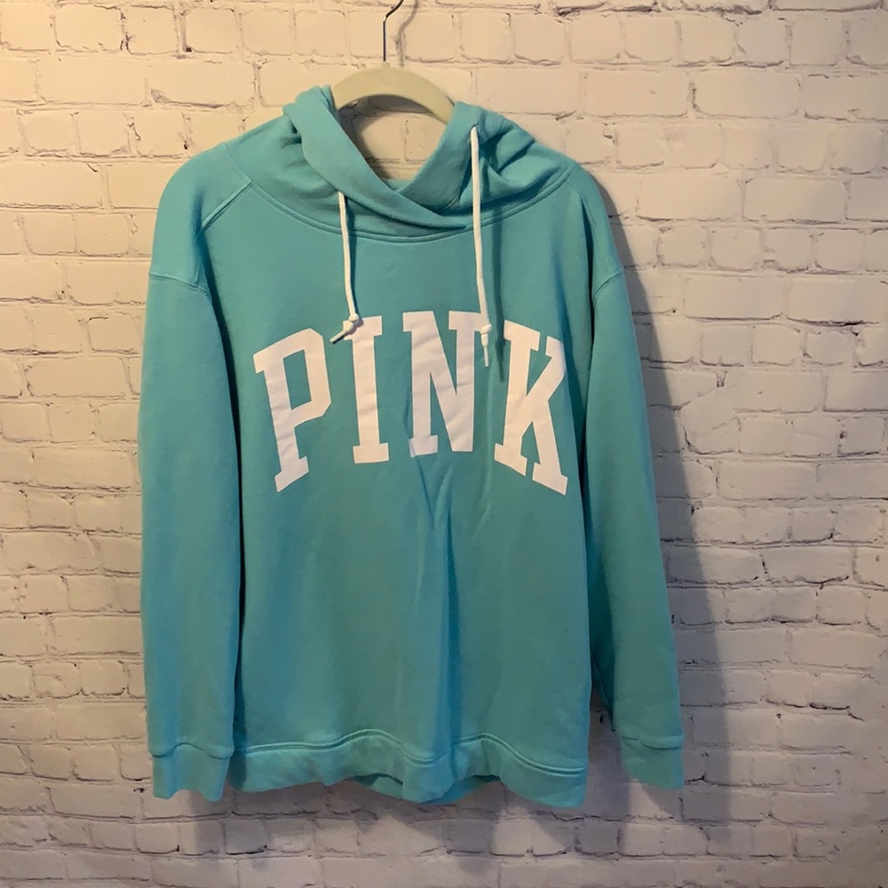PINK hoodie sweater! Light blue and white